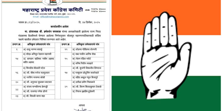 काँग्रेस पक्षाच्या उमेदवारांची पहिली यादी जाहीर