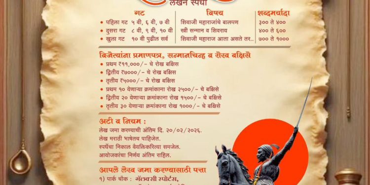 चंद्रनील सोशल फाउंडेशनतर्फे ‘माझा शिवबा’ लेखन स्पर्धा