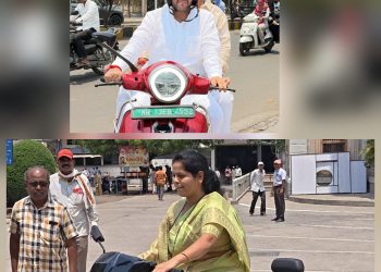 पर्यावरणपूरक संदेश देत महापौरसह उपमहापौर ई-बाईकवरून महापालिकेत दाखल